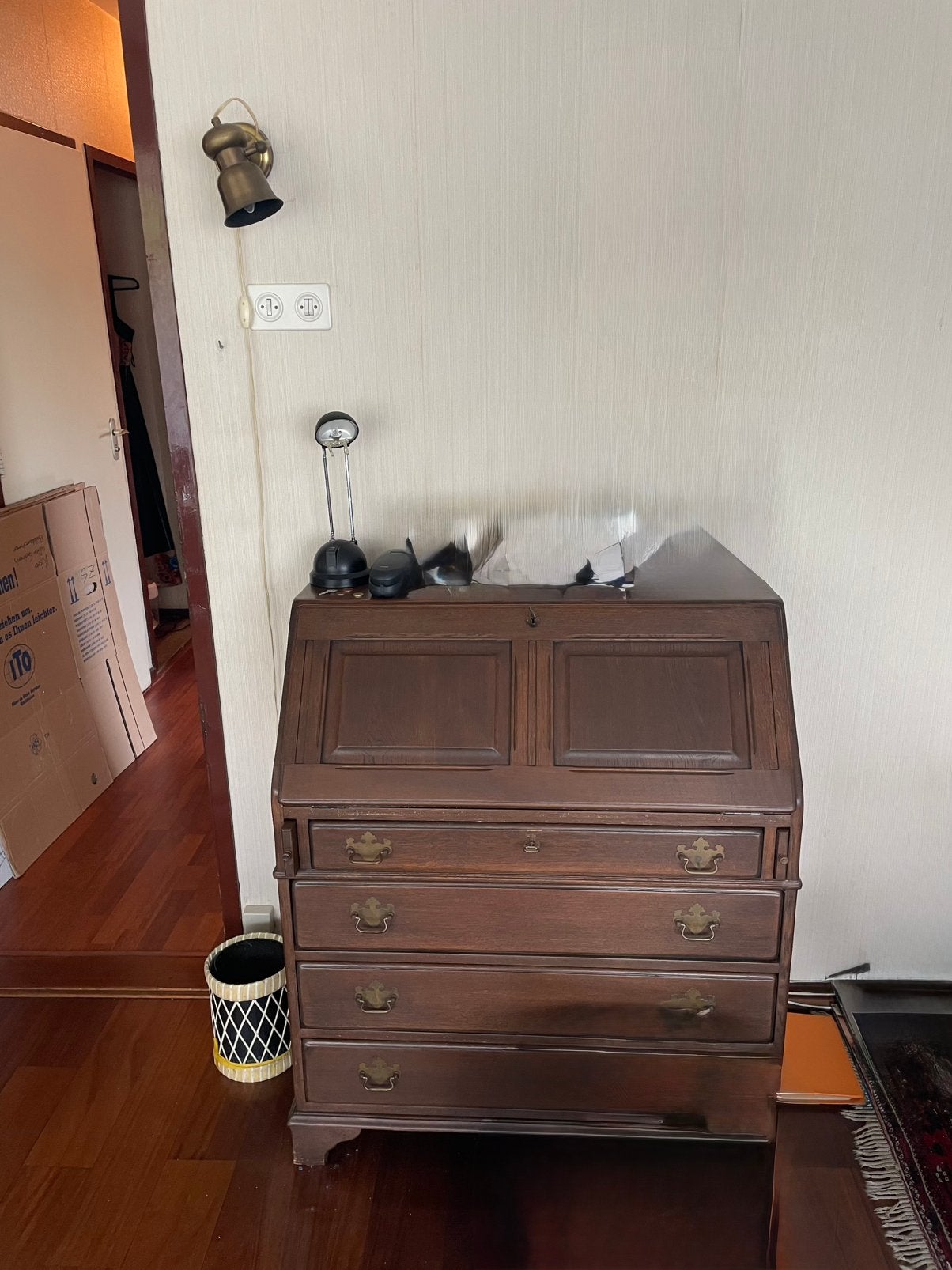 Eikenhouten secretaire met 4 laden, Ophalen, Gebruikt