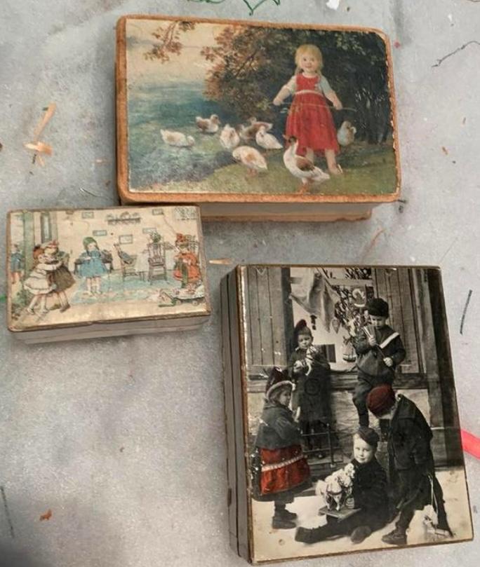 Set van 3 Antieke Juweliersdoosjes met Kinderillustraties, Ophalen of Verzenden