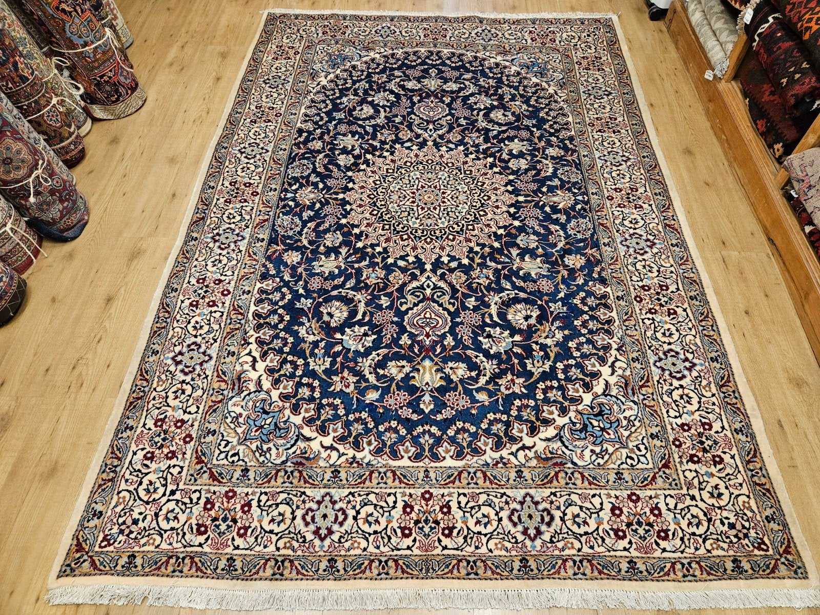 Vintage handgeknoopt perzisch tapijt nain 300x201, Info@SlatsAntiek.nl, Perzisch, 200 cm of meer, Ophalen of Verzenden