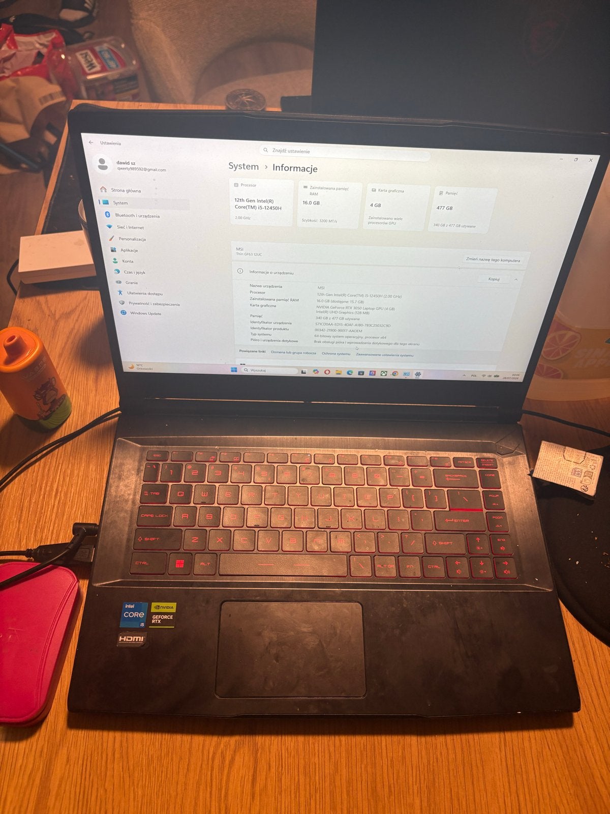 MSI Thin GF63 12UC Gaming Laptop - i5-12450H, RTX 3050, Ophalen, Gebruikt, Met videokaart, 2 tot 3 Ghz