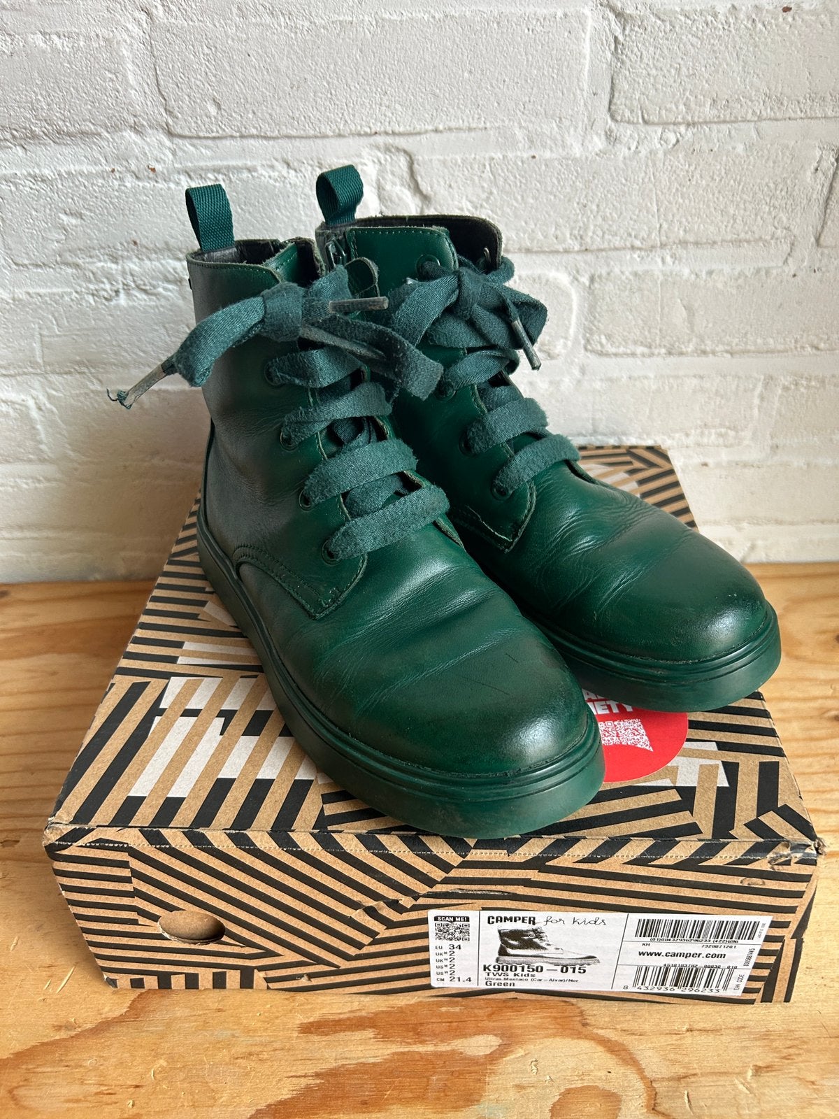 Camper groene veterboots boots laarzen schoenen maat 34, Gebruikt, Meisje, Ophalen of Verzenden, Laarzen