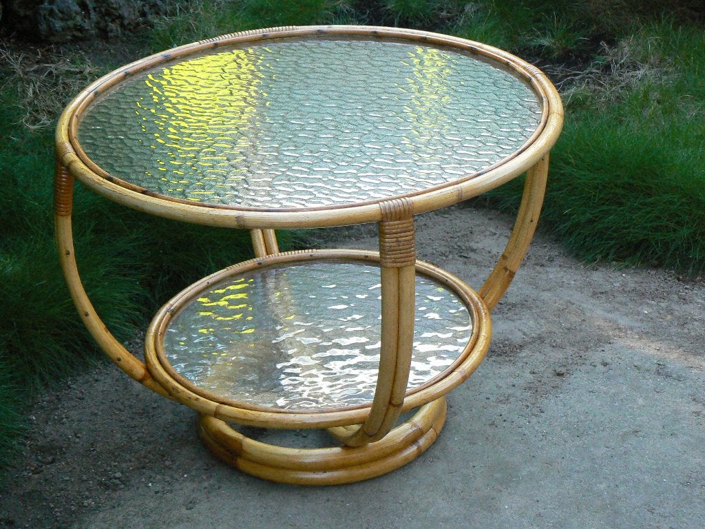 Zeer Fraaie Vintage Art Deco Rotan Salontafel, Huis en Inrichting, Ophalen, Gebruikt, Rond, 50 tot 100 cm