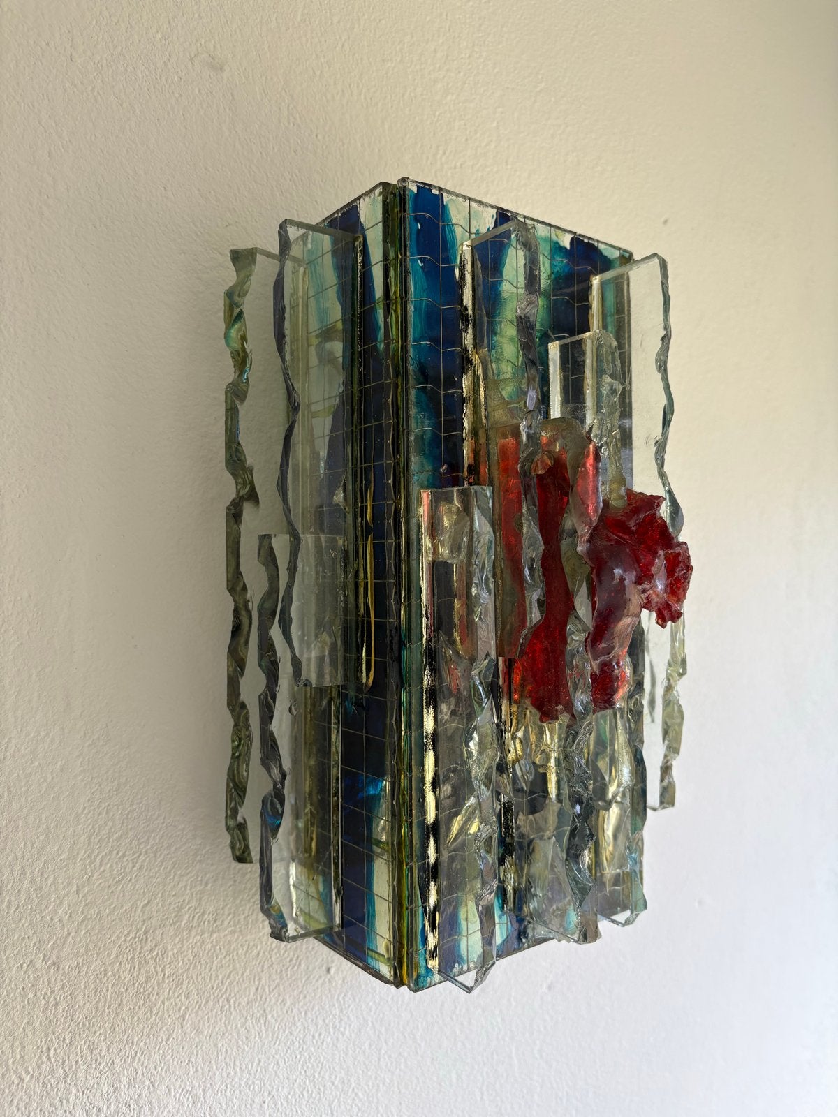 Vintage lamp, Huis en Inrichting, Lampen | Wandlampen, Ophalen, Glas, Wandlamp, Meerkleurig
