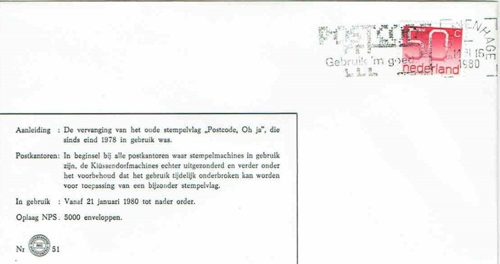Nederland 1980 Oude Stempelvlag Postcode Oh ja  33, Verzenden, Envelop