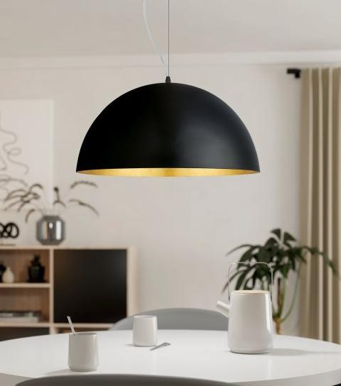 2x EGLO hanglamp LED Gaetano 1 zwart, gouden binnenkant, Ophalen, Zo goed als nieuw, Overige materialen
