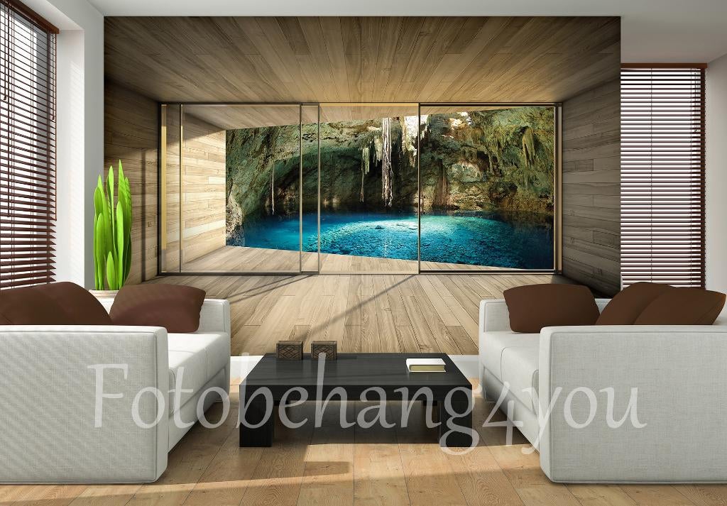 Meer in Grot 3D Fotobehang, Uitzicht bos, *Fotobehang4you, Verzenden, Fotobehang