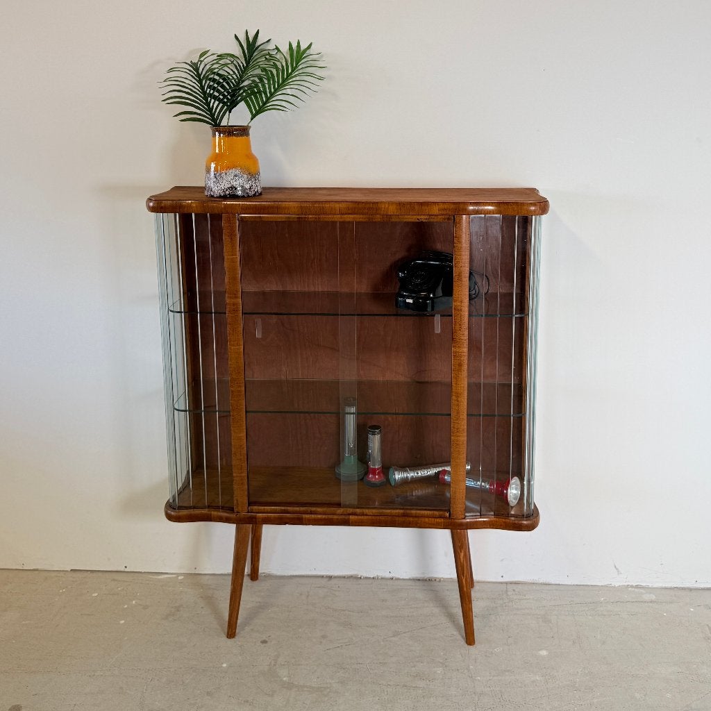 Vintage Vitrinekast 'Helena' – Art Deco Stijl, Met deur(en), 100 tot 150 cm, Overige houtsoorten, Ophalen of Verzenden