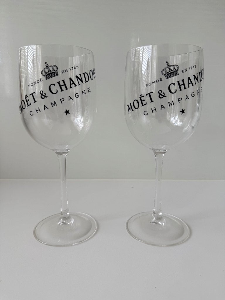 Set van 2 Moët & Chandon champagne glazen in transparant, Glas of Glazen, Kunststof, Overige merken, Ophalen of Verzenden