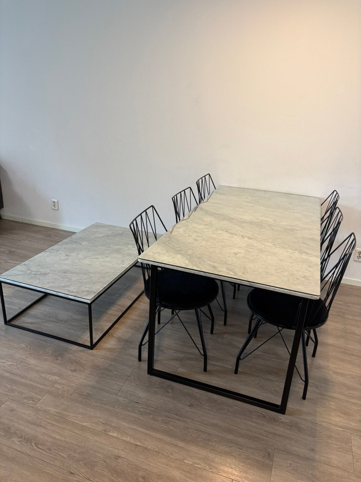 Marmeren eettafel + salontafel, Huis en Inrichting, Zo goed als nieuw, Vijf personen of meer, 150 tot 200 cm, Rechthoekig
