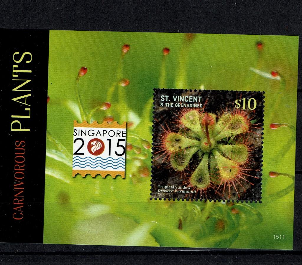 st vincent 2015 pf blok vleesetende planten flora plants 1, Verzenden, Postfris, Dier of Natuur