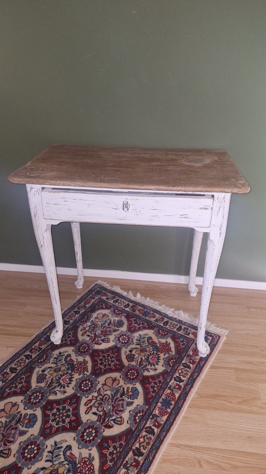 Brocante bijzettafel met lade, Ophalen, Gebruikt, 50 tot 100 cm, Grenenhout