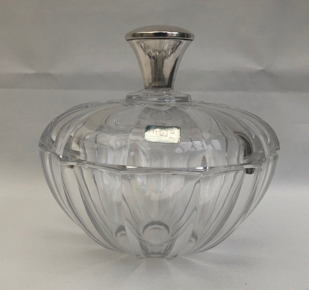kristallen bonbonniere met deksel met zilver -Sterling 925, Antiek en Kunst, Ophalen of Verzenden, Zilver