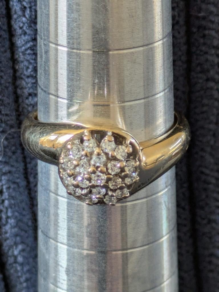 14K geel gouden ring met 19 diamanten, Geel, Ophalen of Verzenden, Met edelsteen, Dame