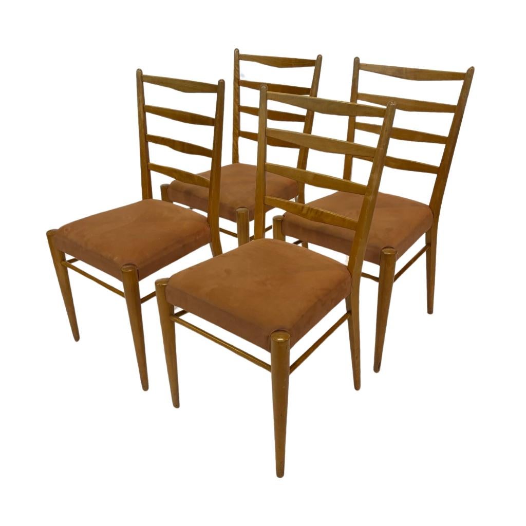 Set Van 4 Vintage Stoelen Cees Braakman Pastoe St09 50'S, Huis en Inrichting, Stoelen, Gebruikt, Twee, Hout, Stof, Bruin, Ophalen