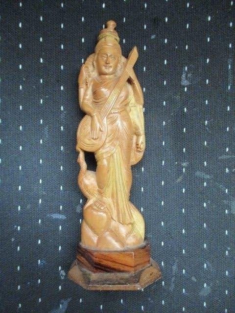 houten beeld, Saraswati, godin van wijsheid, kunst, muziek, Ophalen of Verzenden, 20 - 50 cm, Hout, Bruin