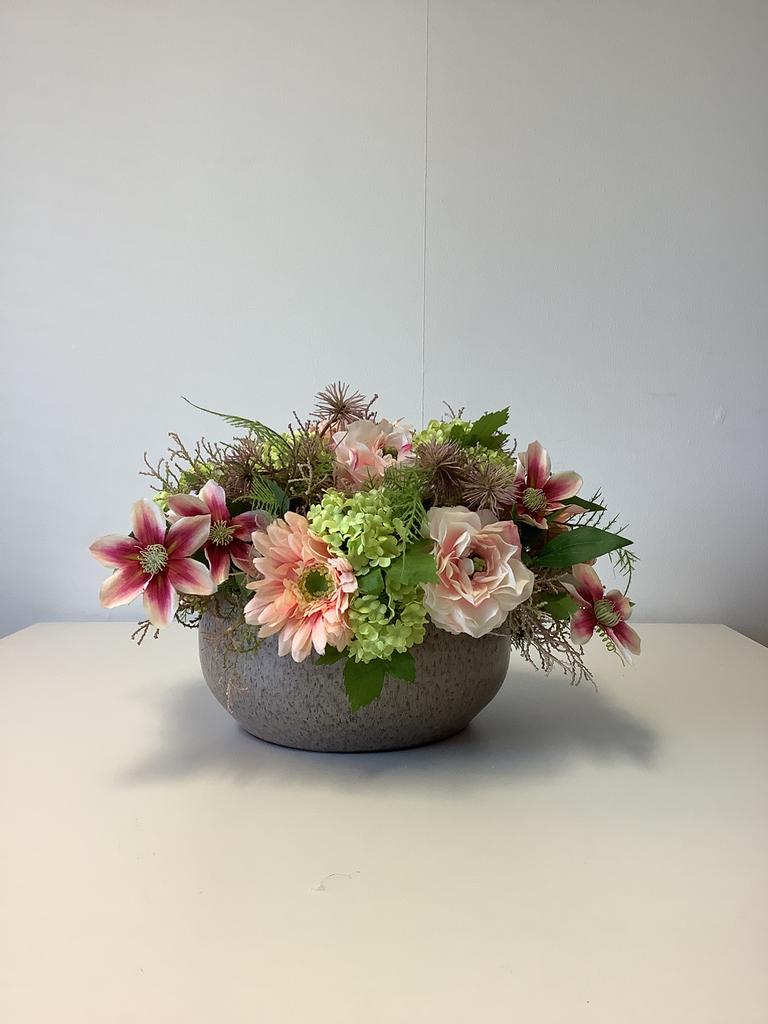 Mooi zachtroze stenen schaal met pastel bloemen 40 doorsnede, Ophalen, Zo goed als nieuw