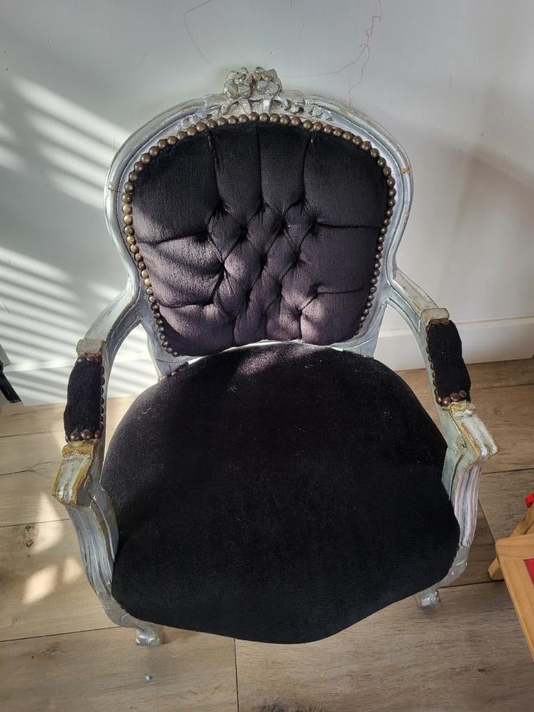 Unieke barok kinderstoel - Zwart fluweel en zilver, Kinderen en Baby's, Kinderstoelen, Ophalen, Gebruikt, Overige typen