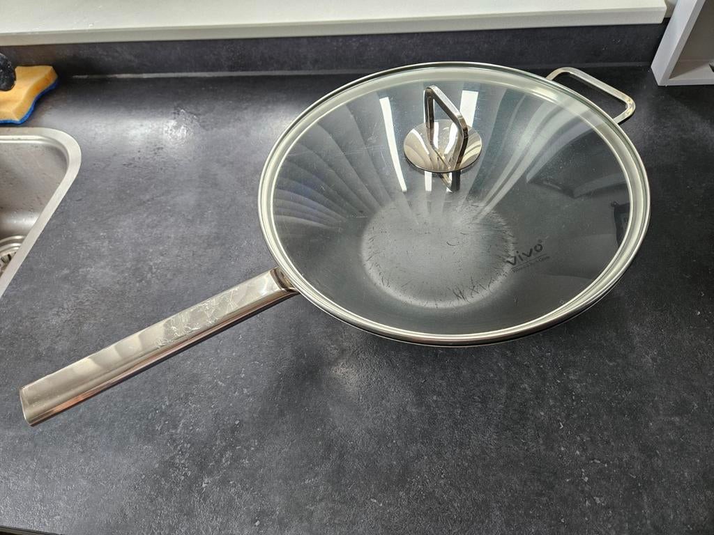 Villeroy & Boch Vivo Wokpan met Deksel - RVS, Inductie, Ophalen, Gebruikt, Rvs, Keramische plaat