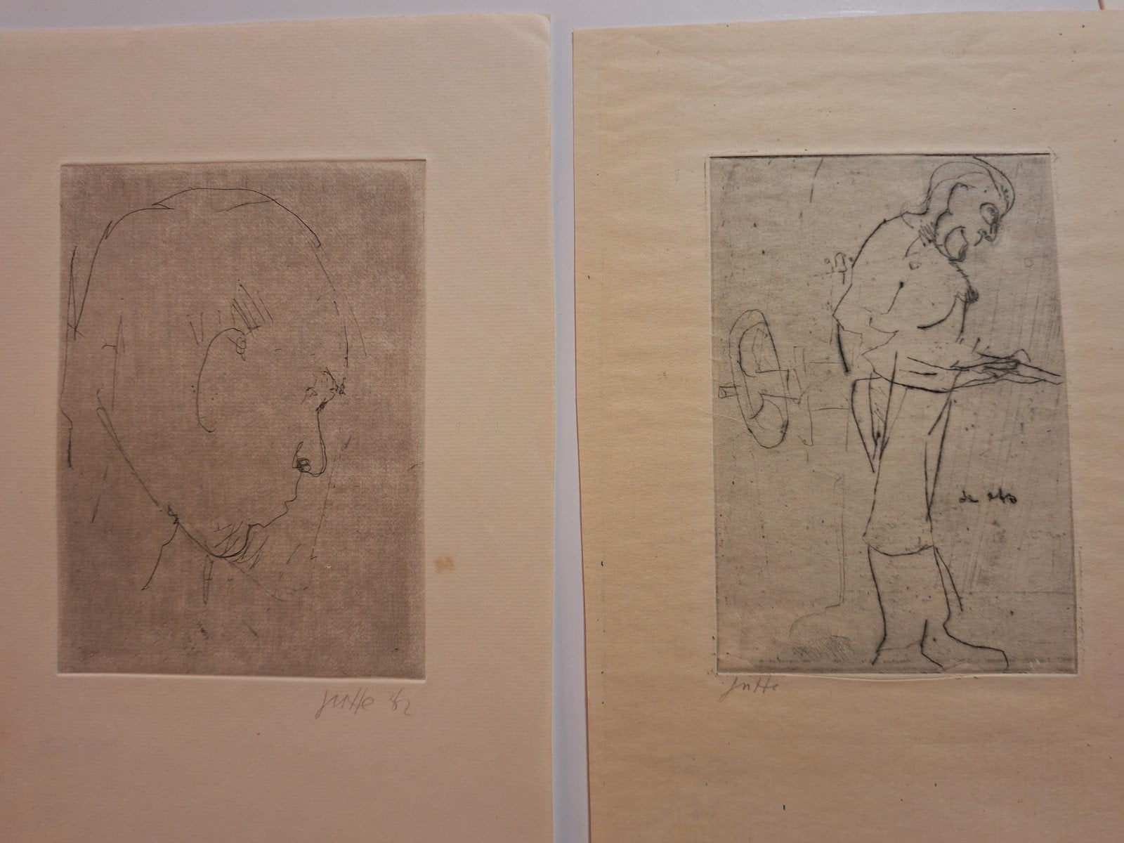 2x Etsen door Jutten, 1962 - Abstracte figuren, Antiek en Kunst, Kunst | Etsen en Gravures, Portret, Ophalen of Verzenden, Origineel