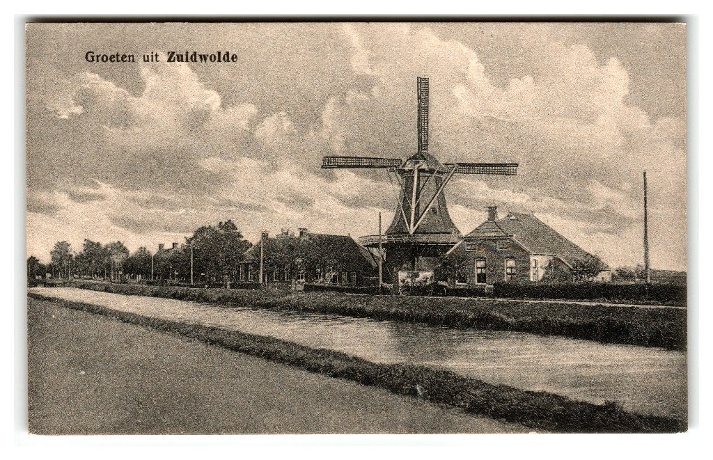 Zuidwolde, Groeten uit Zuidwolde - Molen, Verzenden, 1920 tot 1940, Ongelopen, Groningen