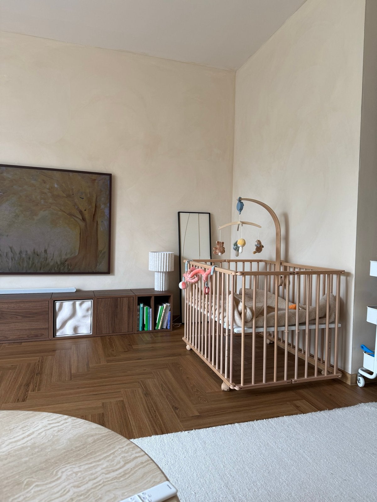 Houten inklapbare baby box op wielen 100x75 cm, Ophalen, Gebruikt, Rechthoekig, In hoogte verstelbaar
