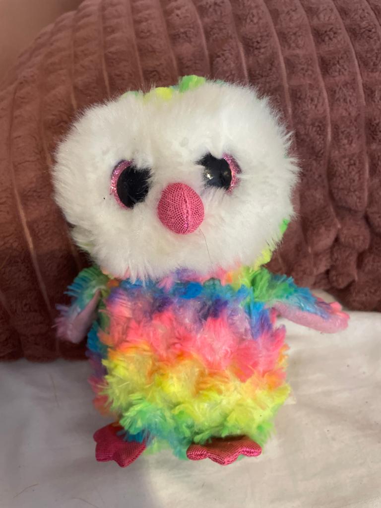 Kleurrijke Ty Beanie Boo Uil Knuffel - Zo goed als nieuw, Overige karakters, Overige typen, Ophalen of Verzenden, Zo goed als nieuw