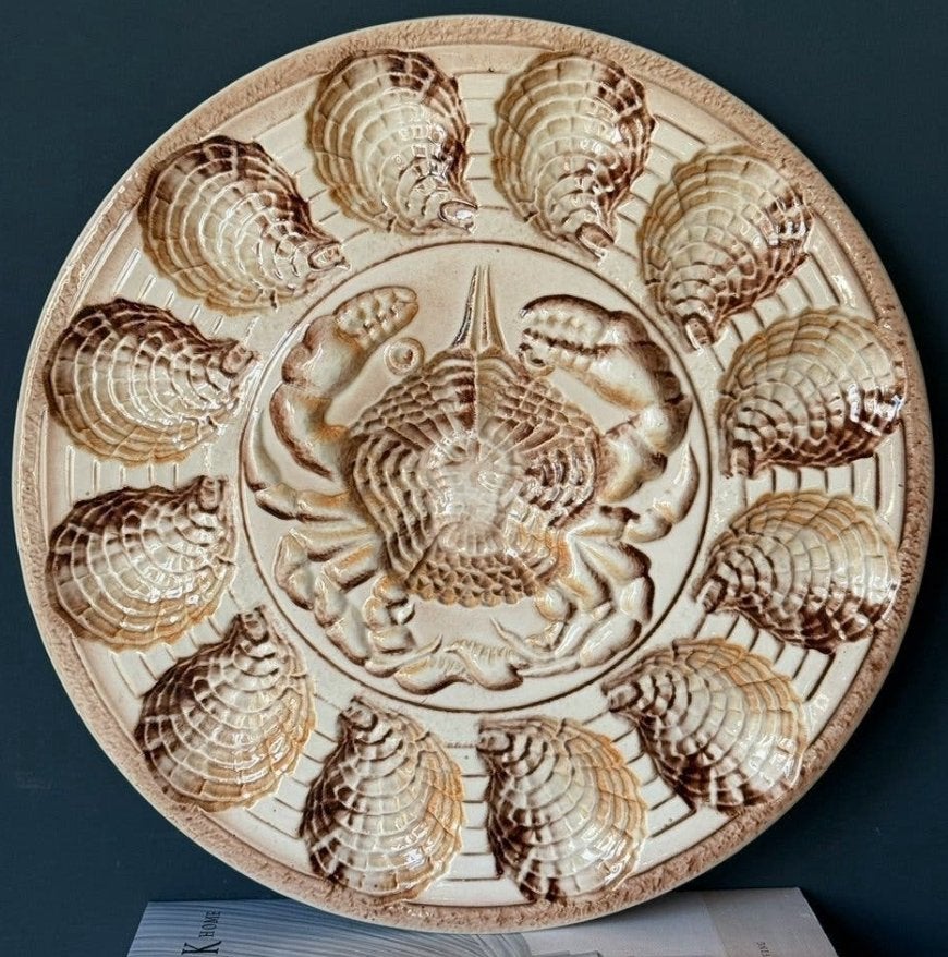 Sarreguemines vintage XL oesterschaal voor 12 oesters, Ophalen of Verzenden, Overige stijlen, Bord(en)