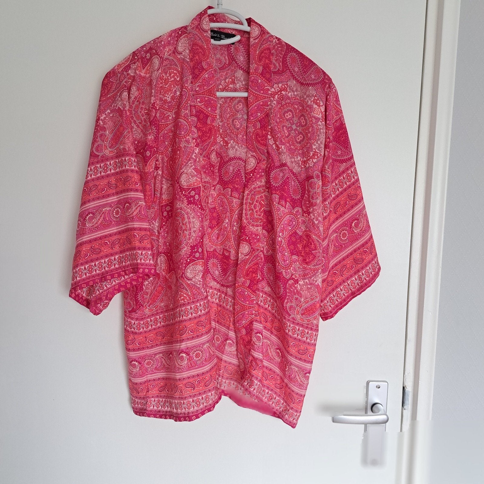 blouse kimono style, roze bloemen, one size luchtig, Ophalen of Verzenden