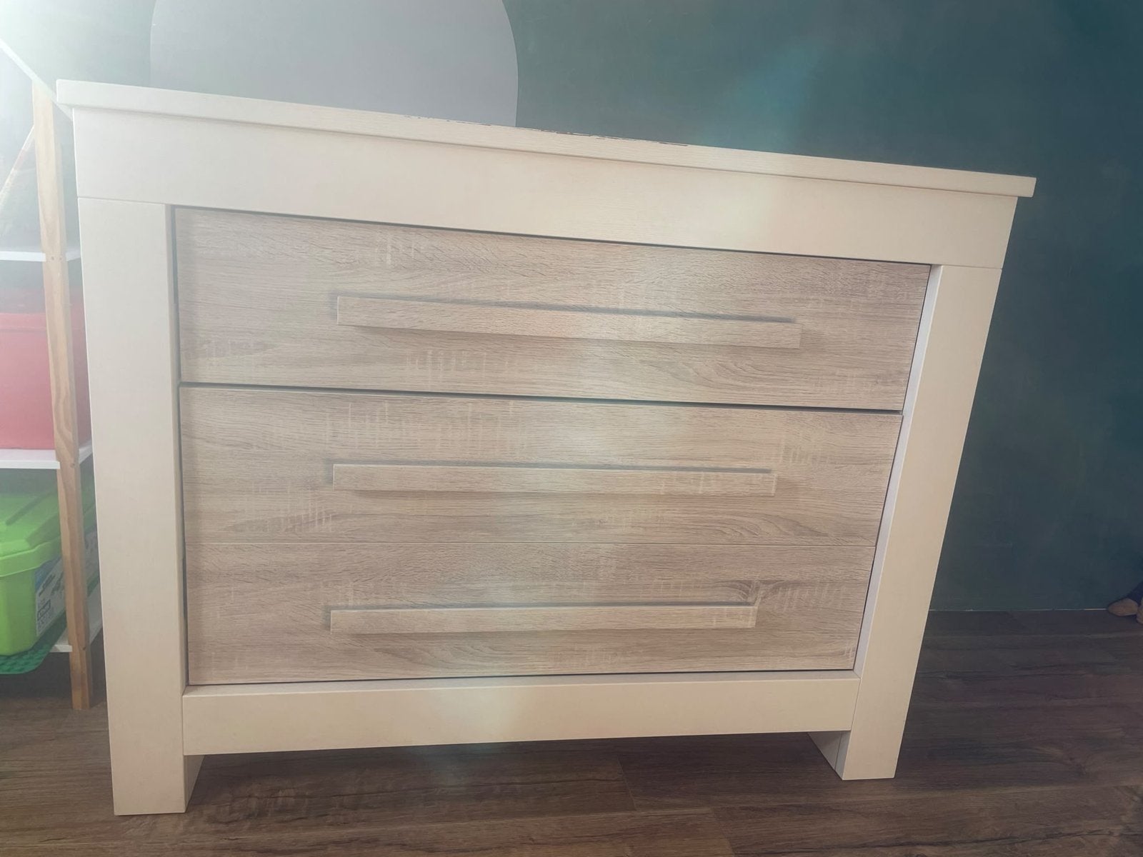 Commode met 3 laden - wit en houtkleur, Ophalen, Gebruikt, 50 tot 100 cm, 3 of 4 laden