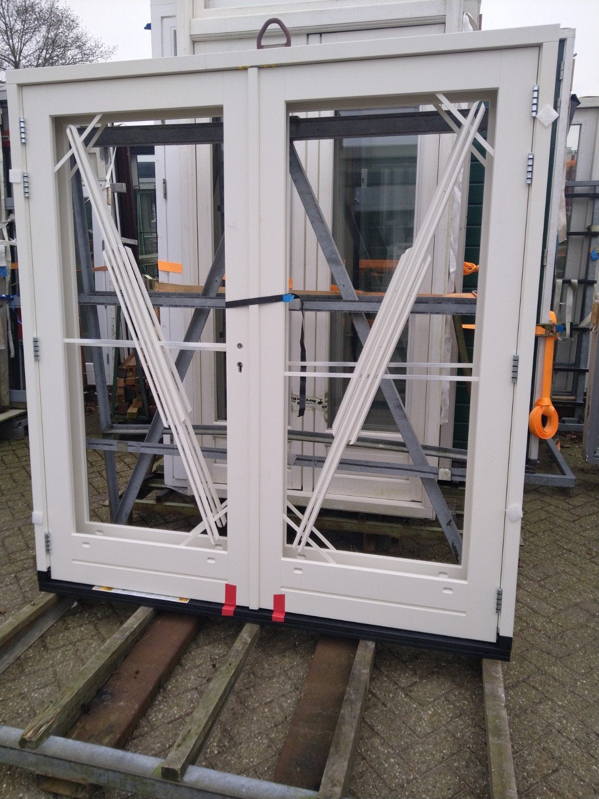 Kozijn met dubbele tuindeuren, Doe-het-zelf en Verbouw, Deuren en Horren, Ophalen, Nieuw, Buitendeur, Hout