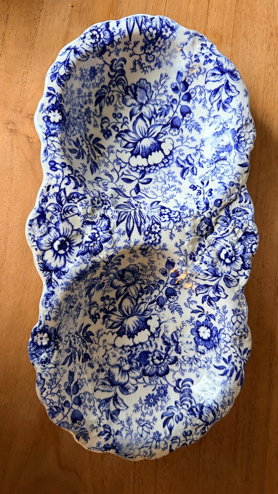 Vintage James Kent Old Foley 2-vaks schaal blauw wit, Ophalen of Verzenden