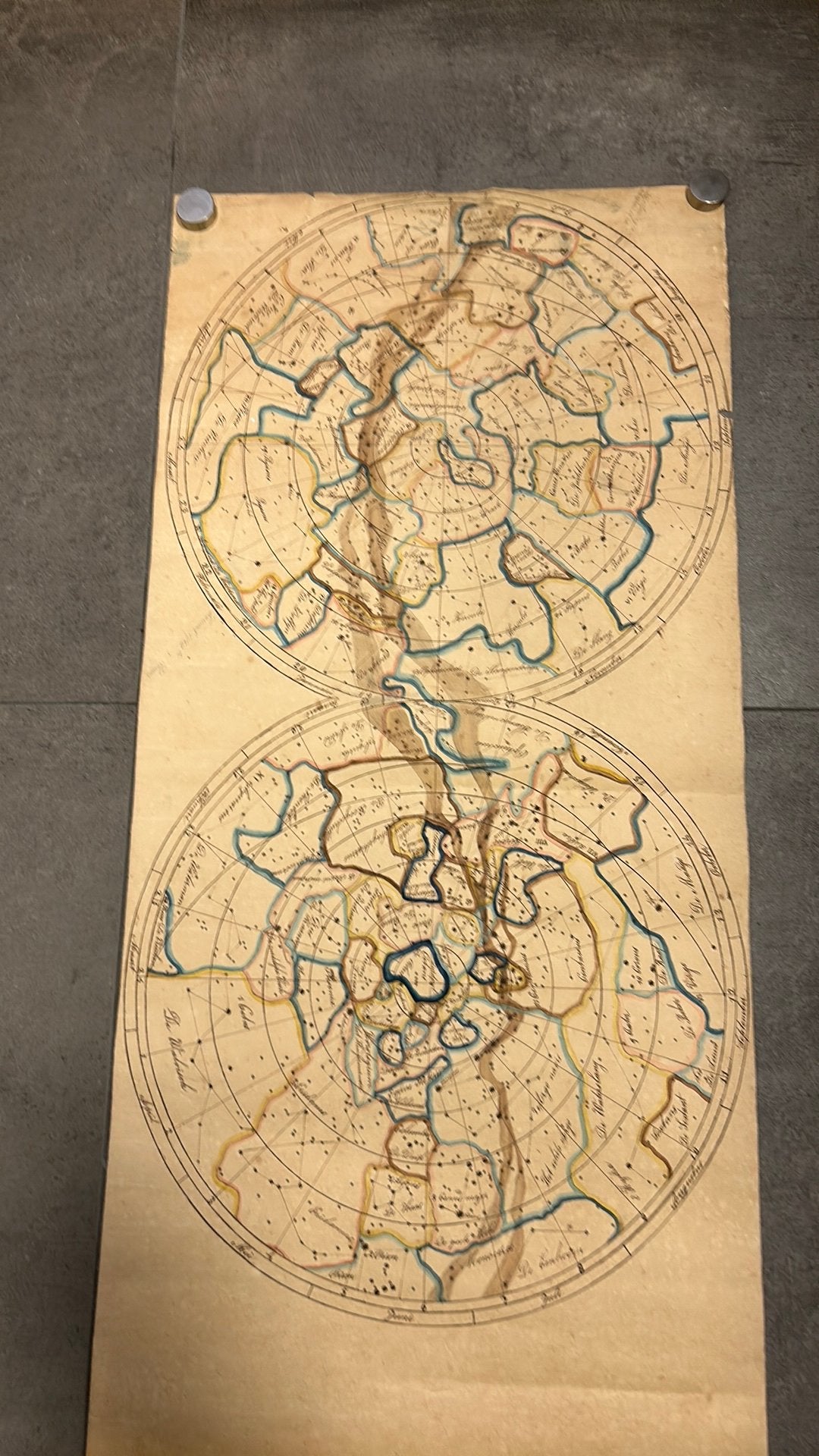 Grote antieke hemelkaart met komeet Halley logboek, Ophalen of Verzenden