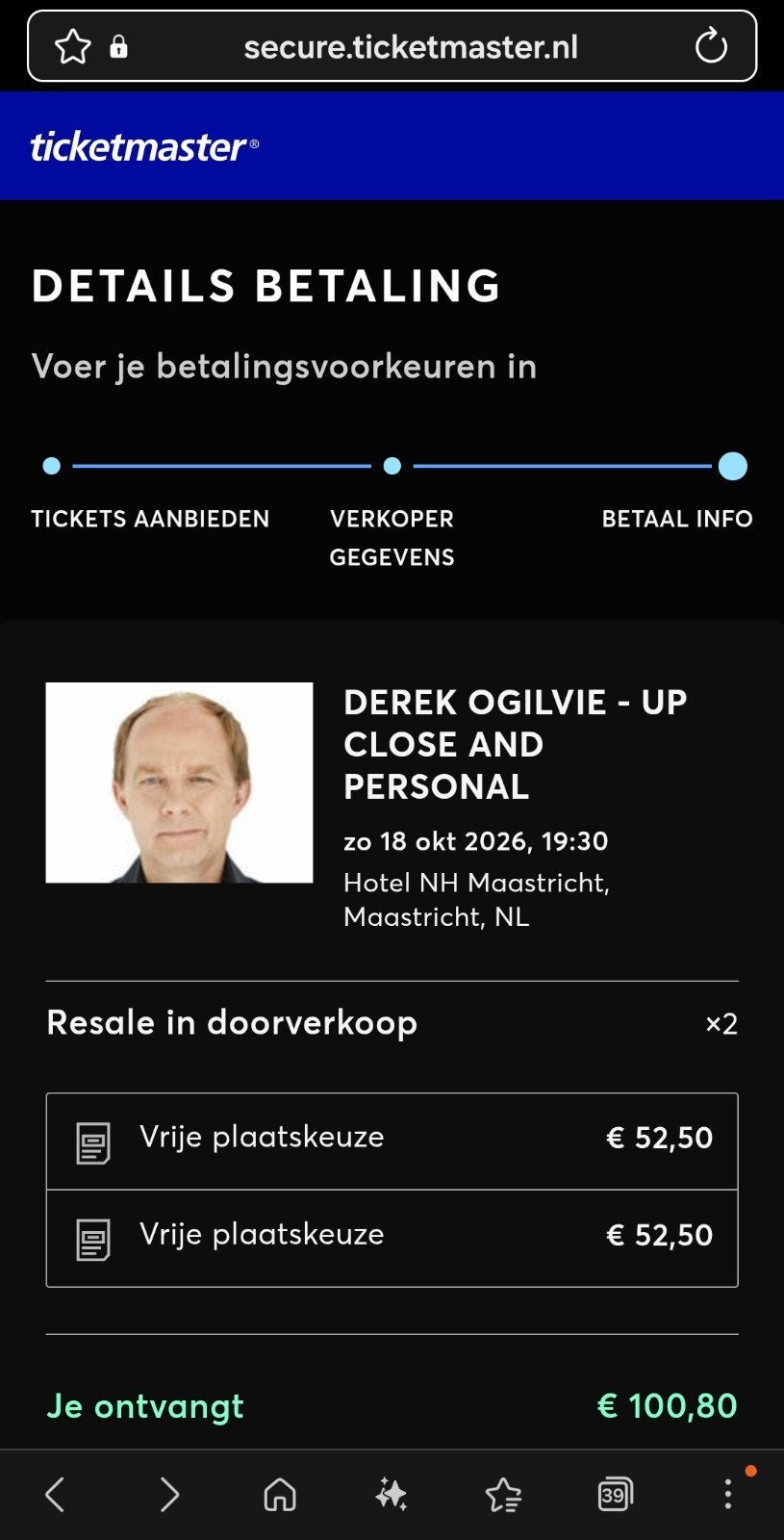 2 kaarten derek ogilvie in maastricht op 18 oktober, Twee personen
