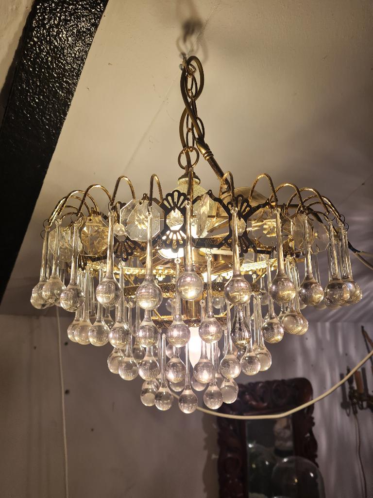 Vintage plafond lamp met druppels, Antiek en Kunst, Ophalen of Verzenden