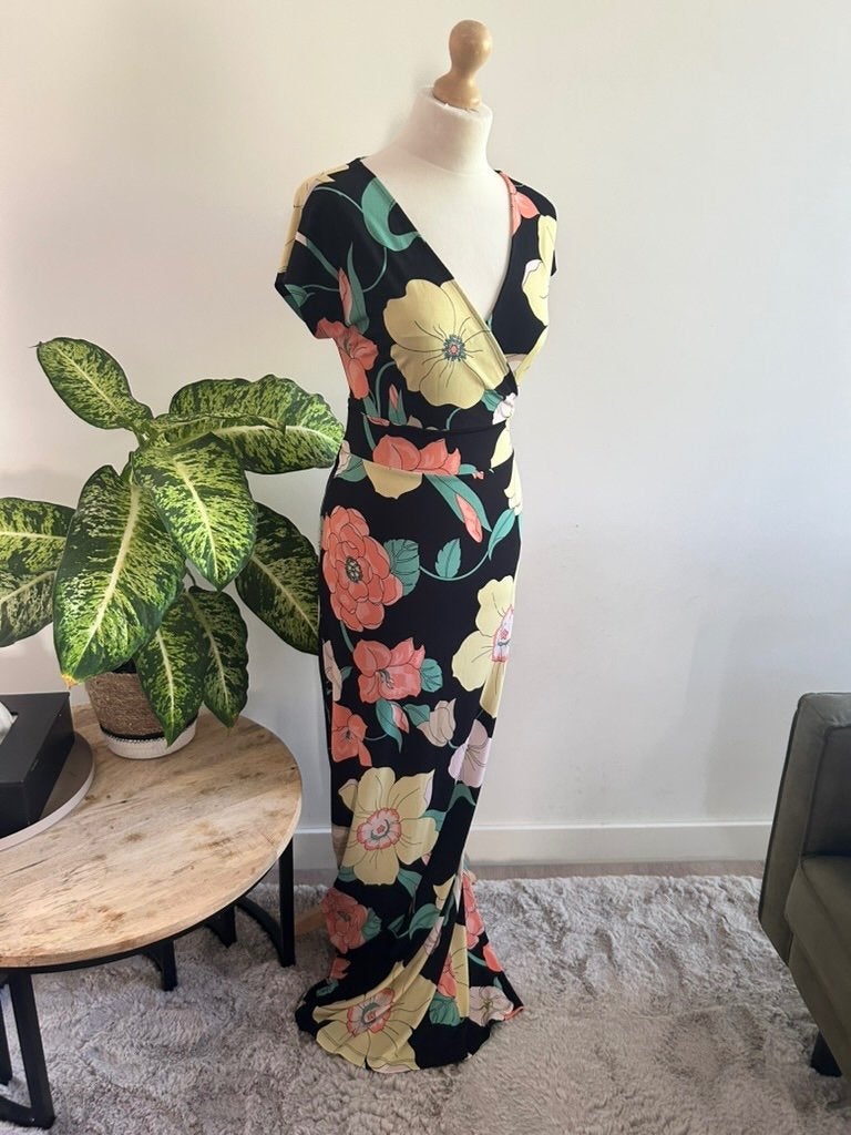 King Louie maat L pastel maxi zomer jurk 3343, Zwart, Maat 42/44 (L), Ophalen of Verzenden, Zo goed als nieuw