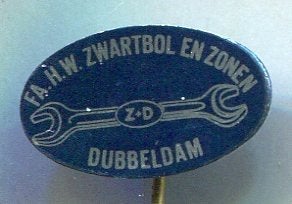 Fa.H.W. Zwartbol & Zn Dubbeldam gereedschap speldje( H_201), Verzamelen, Ophalen of Verzenden, Zo goed als nieuw, Merk, Speldje of Pin