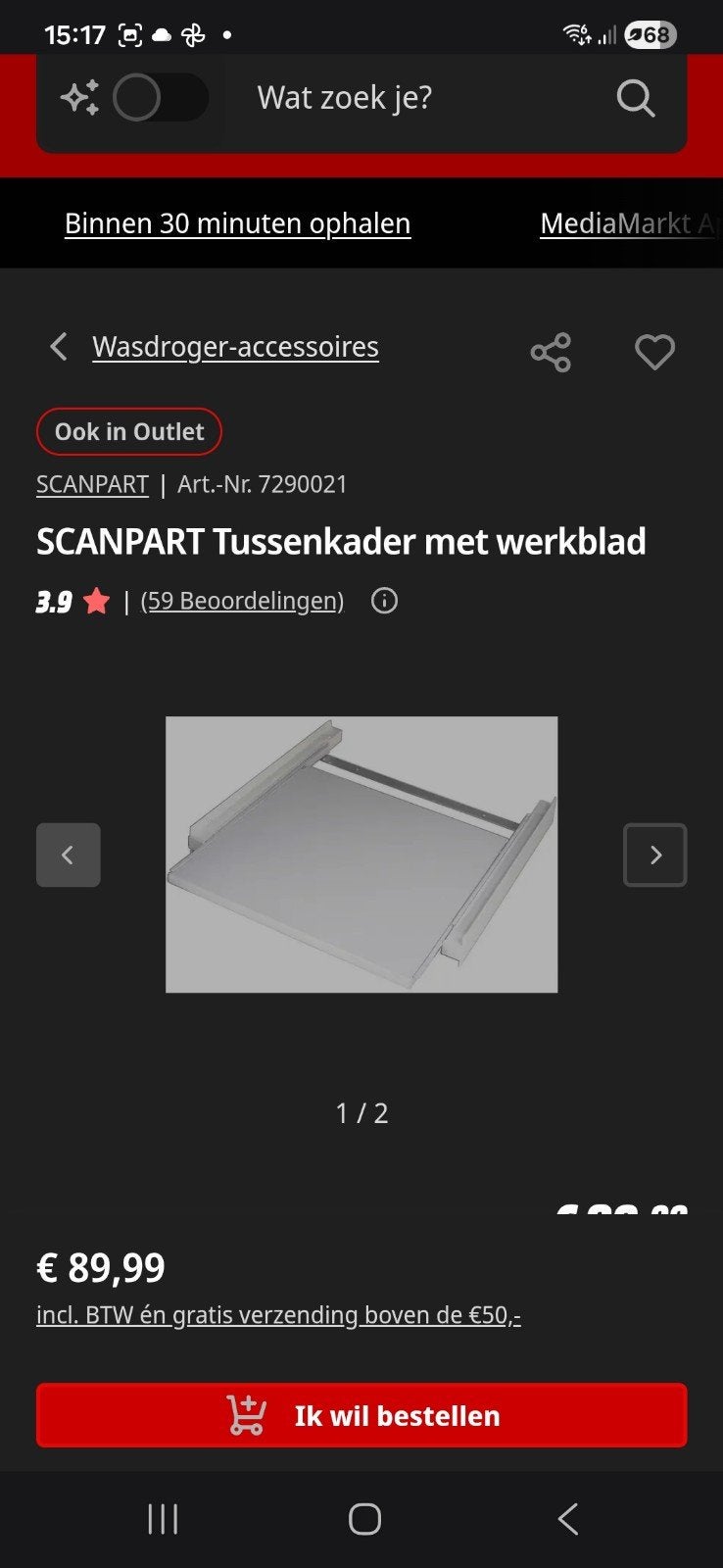 SCANPART Tussenkader met werkblad voor wasmachine/droger, Ophalen, Gebruikt