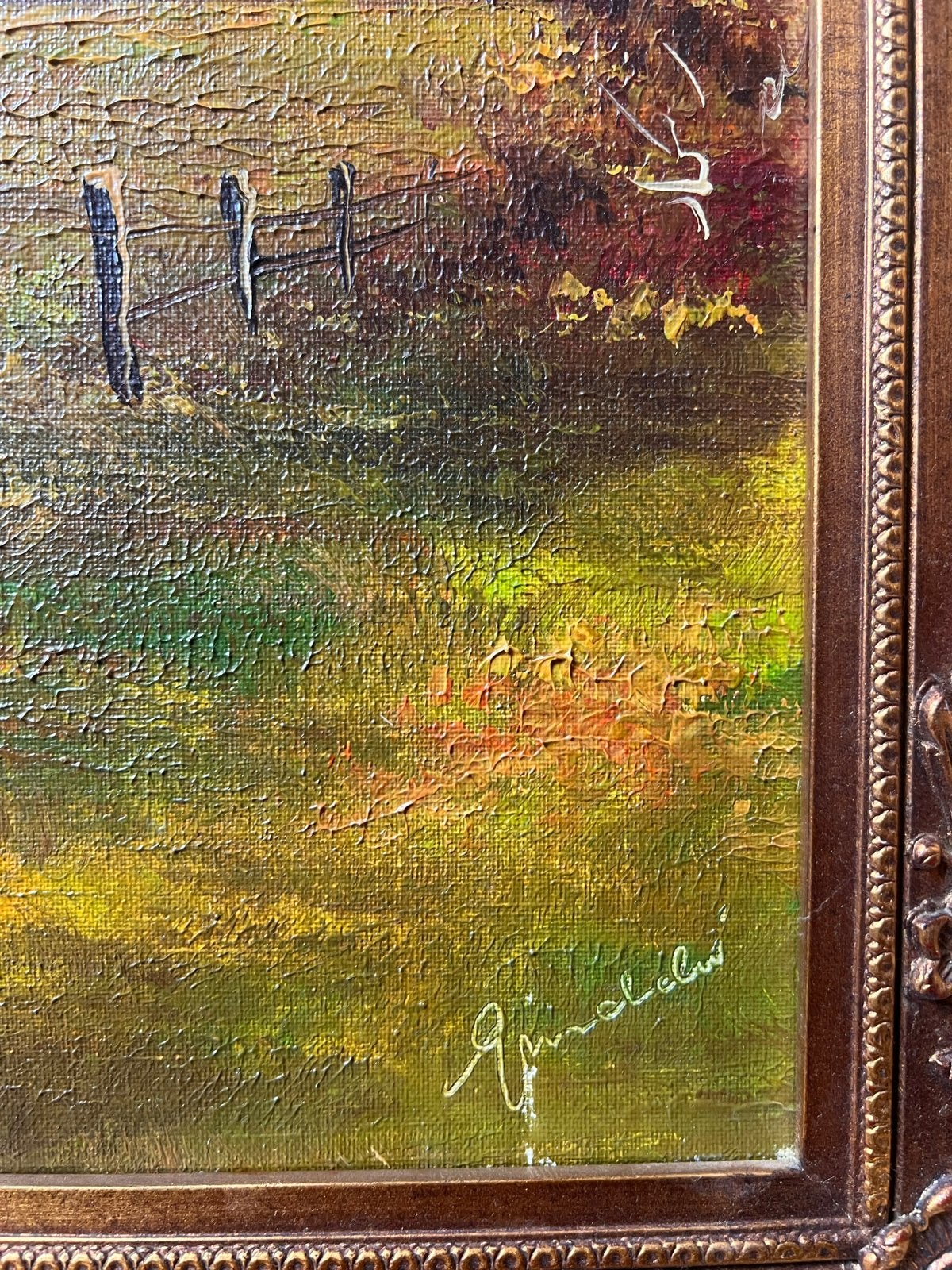 Schilderij met rietgedekte boerderij in landschap, Antiek en Kunst, Doek, Realistisch, Bijzondere lijst, Ophalen of Verzenden