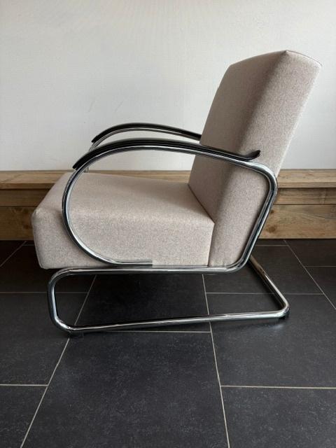 Gispen 407 fauteuil, chroom, Divina melange, Huis en Inrichting, Fauteuils, Design, 75 tot 100 cm, Zo goed als nieuw, Stof