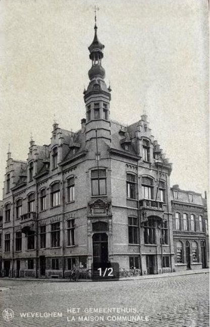 Oude Postkaart Wevelgem - Het Gemeentehuis, Verzamelen, Ophalen of Verzenden, Voor 1920, Gelopen, West-Vlaanderen