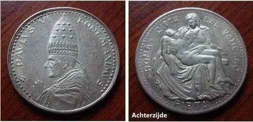 Oude verzilverde medaille, Paus Paulus VI (Pieta), Verzenden, Overige materialen, Buitenland