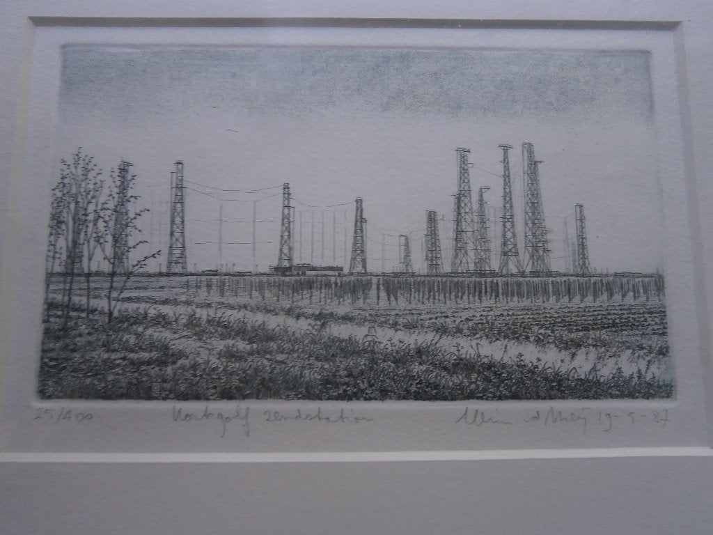 Losse ets van een Zendstation. Wim van der Meij, Antiek en Kunst, Ophalen of Verzenden, Ets