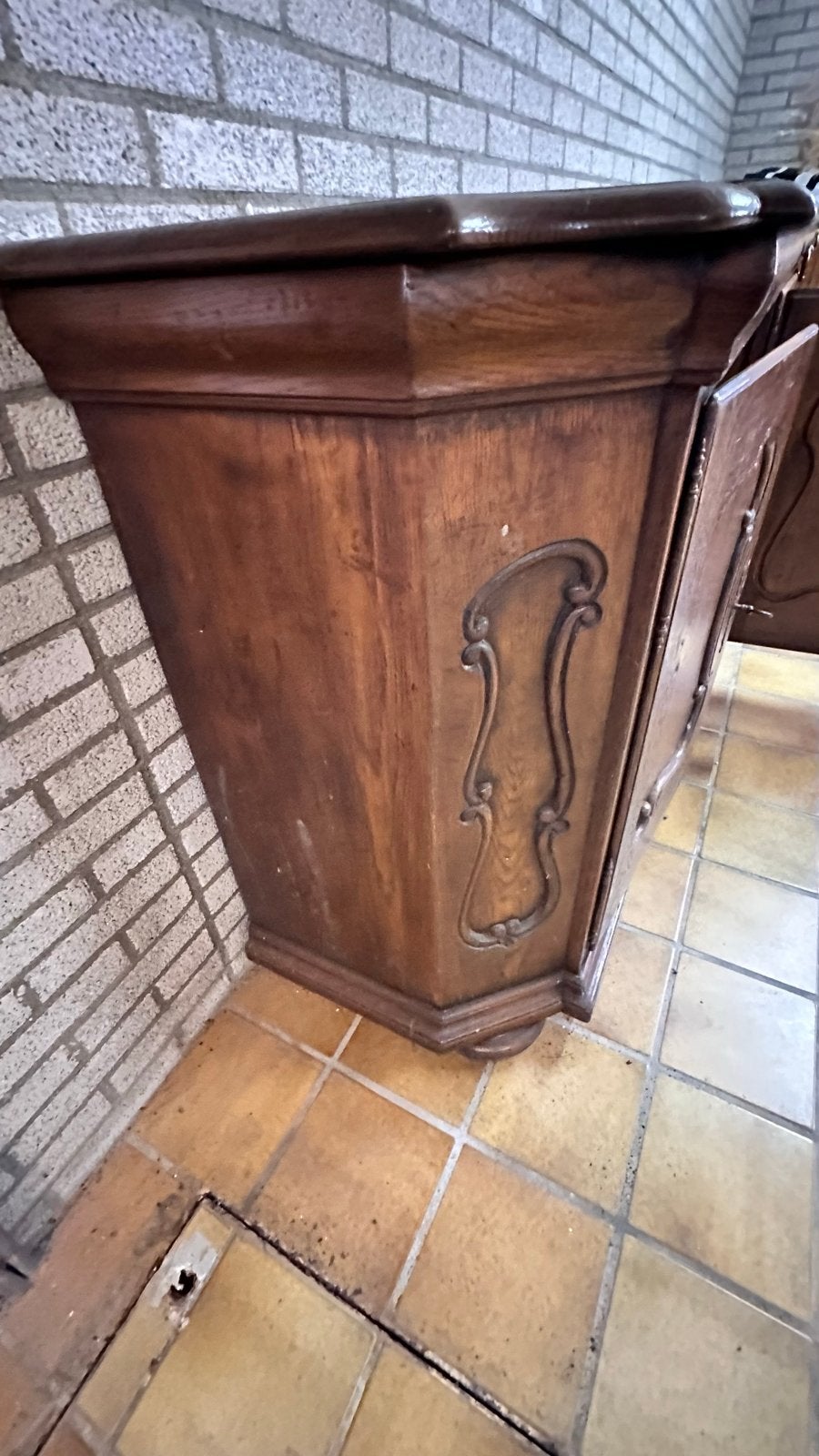 Antiek eiken dressoir/sideboard met lades en deuren, Gebruikt, Eikenhout, Ophalen of Verzenden, 200 cm of meer