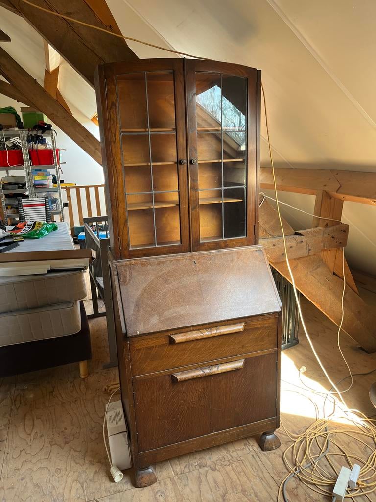 Vintage secretaire met vitrinekast, Ophalen
