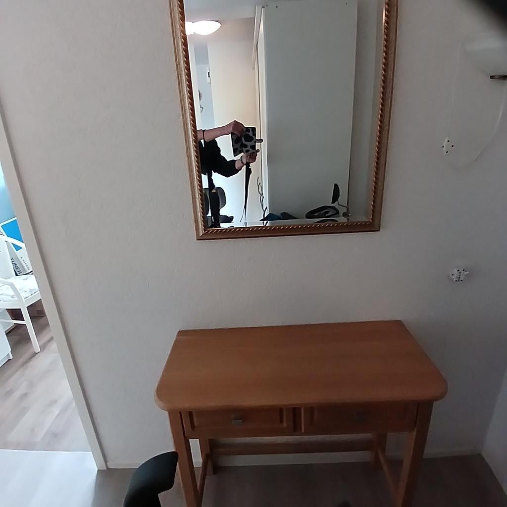 Mooi lichteiken haltafel met spiegel, Huis en Inrichting, Ophalen of Verzenden, 50 tot 100 cm, Minder dan 100 cm