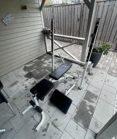 Squat rack power rack bench press krachtstation Halter rek, Ophalen, Zo goed als nieuw, Benen, Fitnessbank