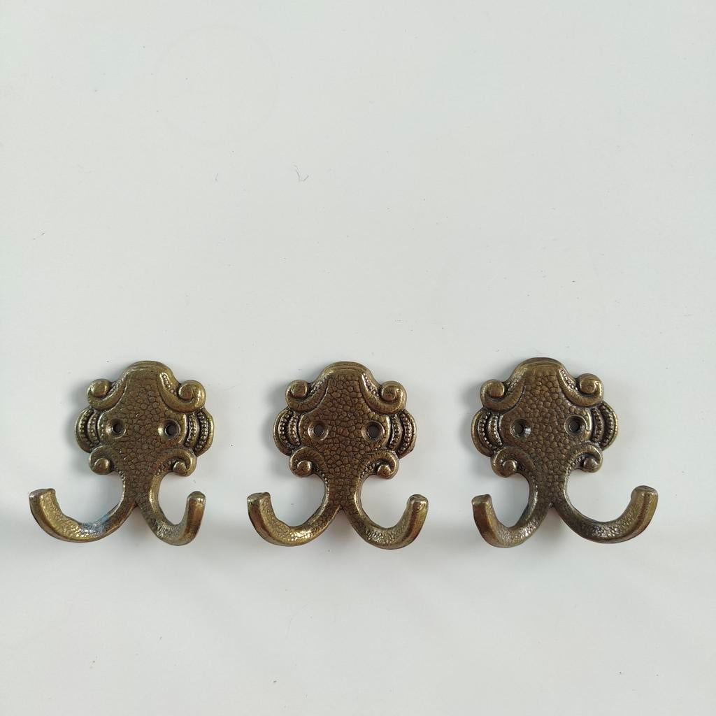 Set van 3 koperen/messing wandhaken vintage, Gebruikt, Wandhaken, Ophalen of Verzenden, Minder dan 100 cm