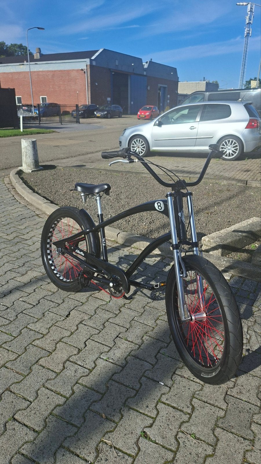 Custom Chopper Fiets - Zwart met Rode Spaken, Velgrem, Minder dan 49 cm, Zo goed als nieuw, Ophalen