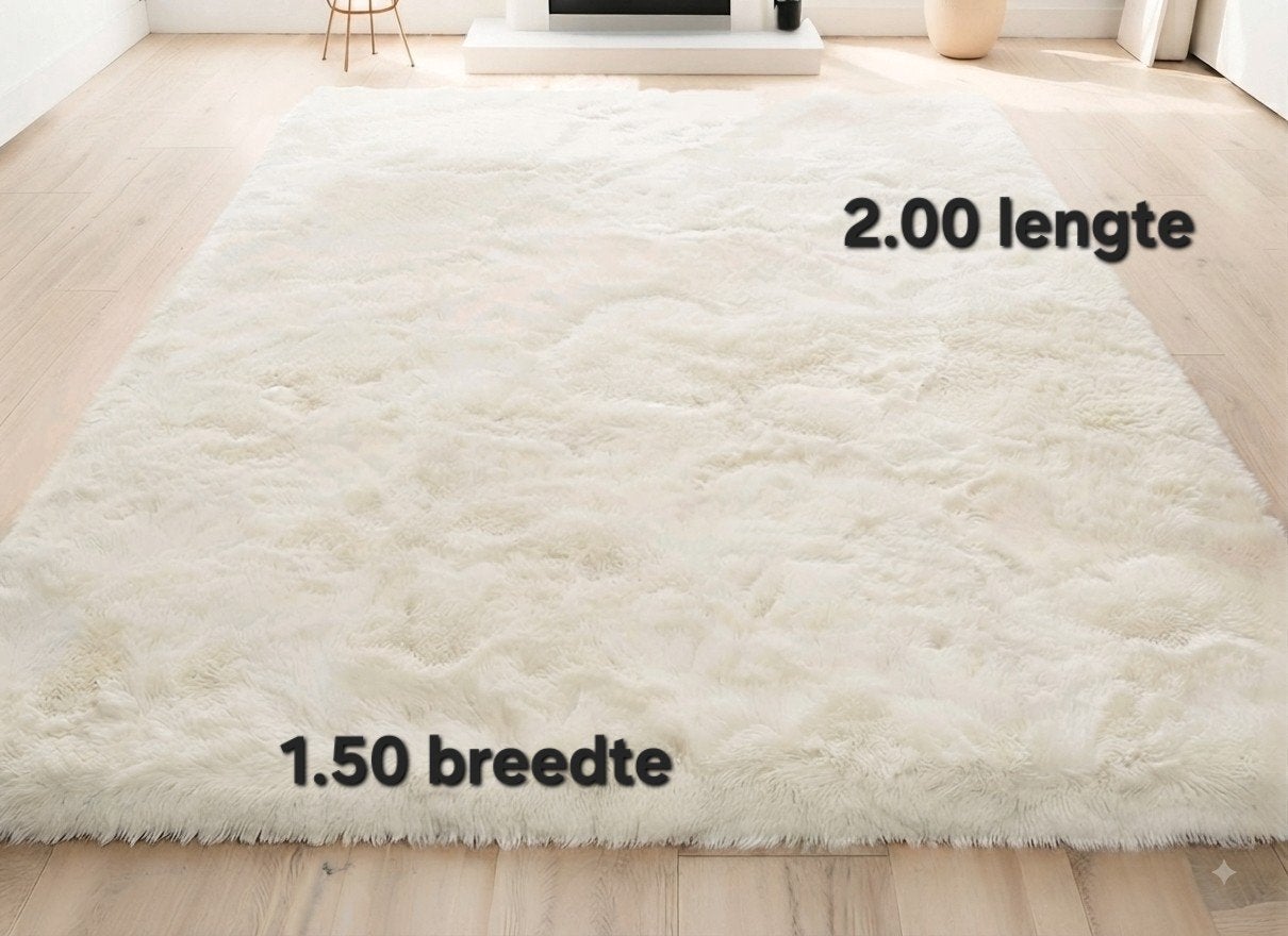 Hoogpollig wit vloerkleed pluche tapijt 1.50 x 2.00 izgs, Ophalen, Wit, 200 cm of meer, Zo goed als nieuw