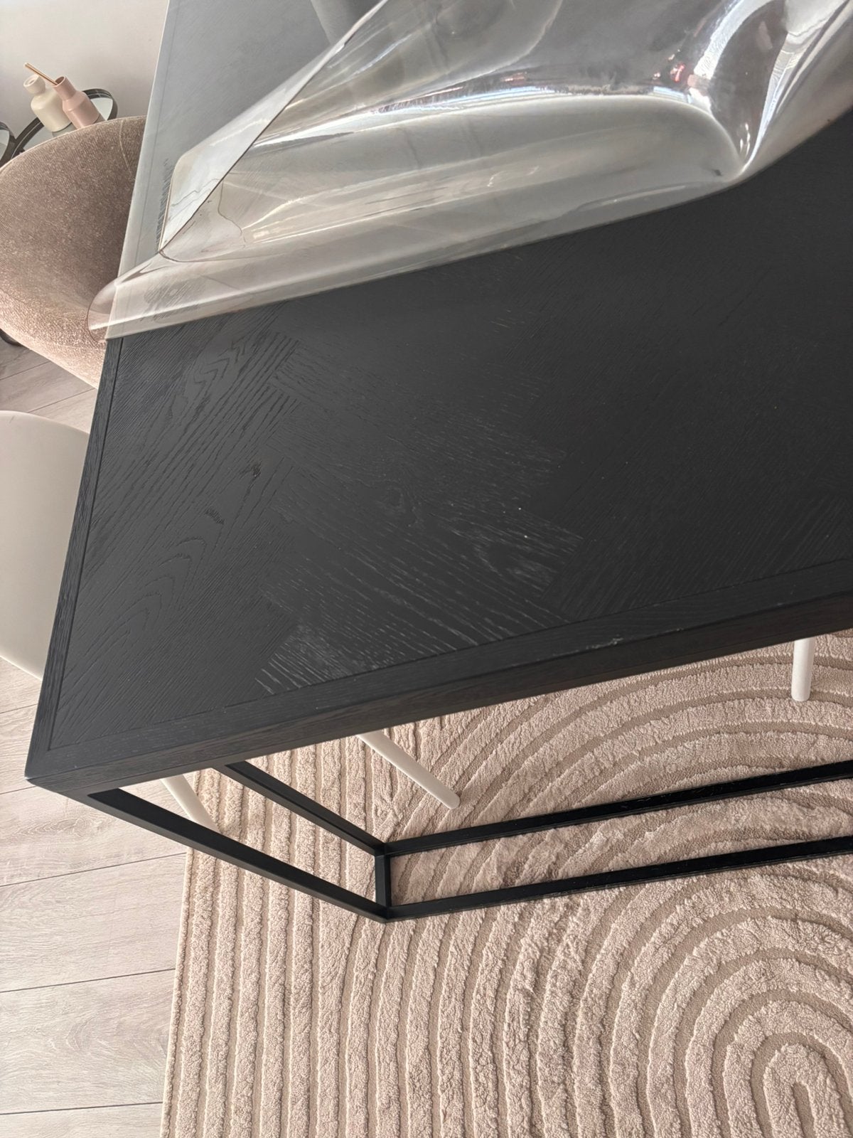 Eettafel visgraat zwart, Zo goed als nieuw, 150 tot 200 cm, Rechthoekig, 50 tot 100 cm